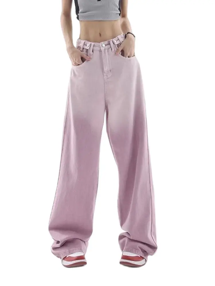 

American Fashion Design Graffiti Jeans Women Autumn and Winter High Street Retro Loose Straight Violet Pants Floor Mopping Pants