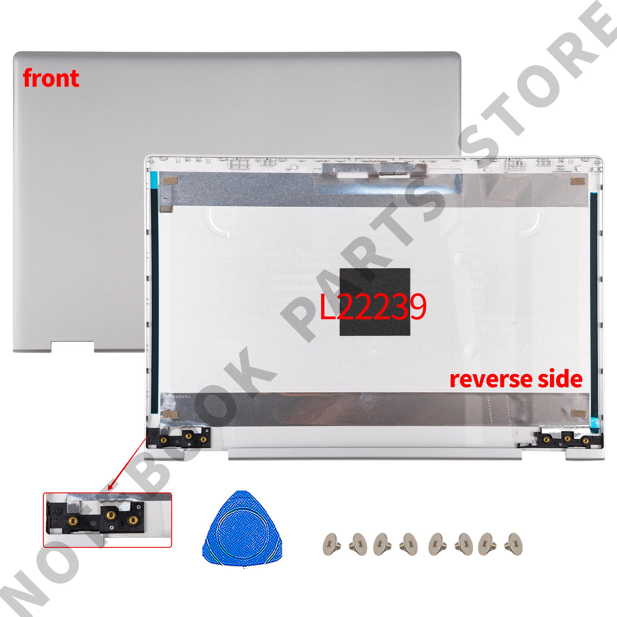 Imagem -02 - Tampa Traseira Lcd para Pavilhão X360 14-cd Tpn-w131 Tampa Original Top Case Palmrest Dobradiças Inferiores Prata L22250 L22239001 Novo