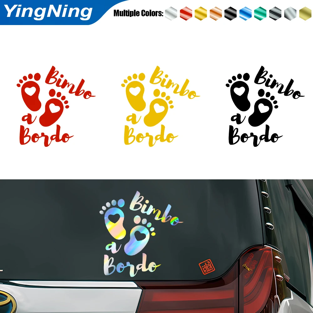 

Reflective Bimbo a Bordo Car Sticker Baby on Board Safety Warning Sign Adorable Footprint Vinyl Decal for Auto Window Decor