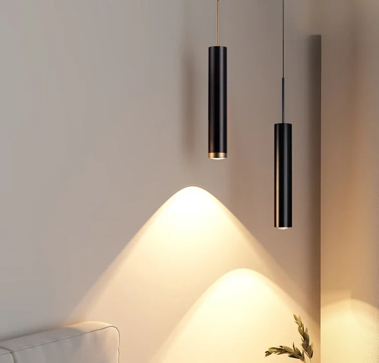 

Прикроватная люстра для спальни, цилиндрическая длинная трубка, украшение для столовой в скандинавском стиле черного цвета