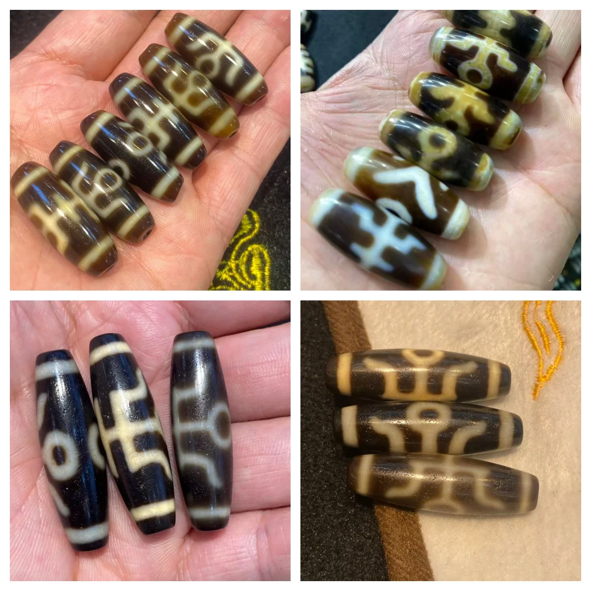 1pcs/lot 30-40mm Yellowish Agate Dzi Bead with Noble Pattern, Weathered Patina, Tibetan Loose Beads Bracelet/Necklace Beads