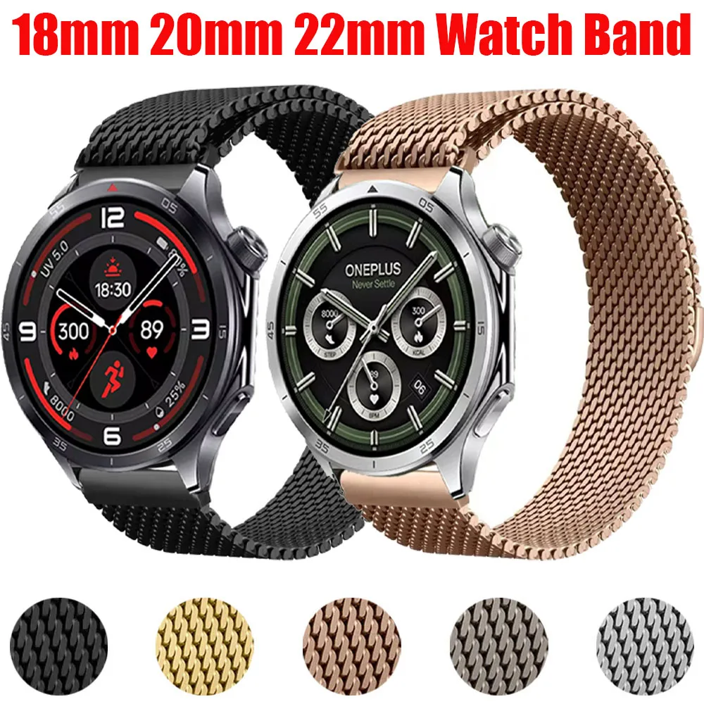 Bracelet milanais magnétique en acier, 22mm 20mm 18mm, pour Oneplus Watch 3 46mm 43mm/Lite/2/2R, pour OPPO Watch S/X2 mini