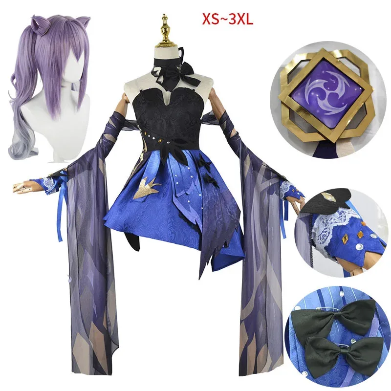 

Game Impact Keqing Cosplay Opulent Splendor Dress Ke Qing Cosplay New Skin Cat Ear Wigs Party Women Costumes