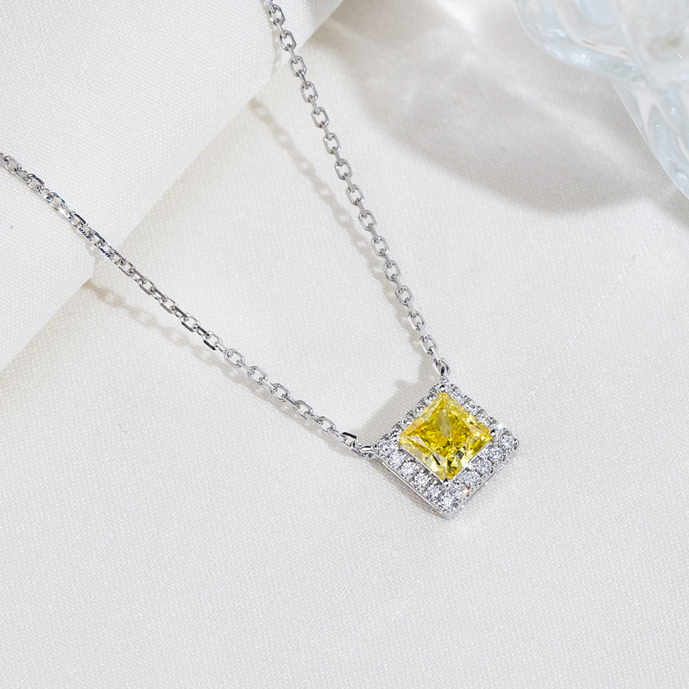 0.6CT Yellow Real Lab Grown Diamond Necklace With Certificate 9K Gold Pendant For Women Girls In Stock MSN-1034