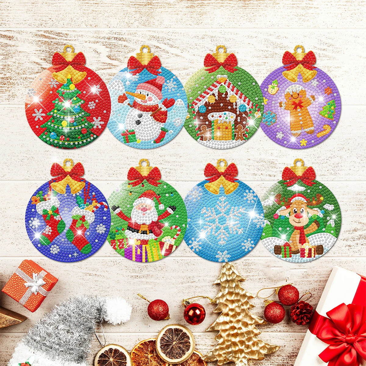 8pcs/sets Christmas Diamond Painting Coaster DIY Snowman Christmas Tree Drink Cup Diamond Art Coasters Christmas Decoration 2024