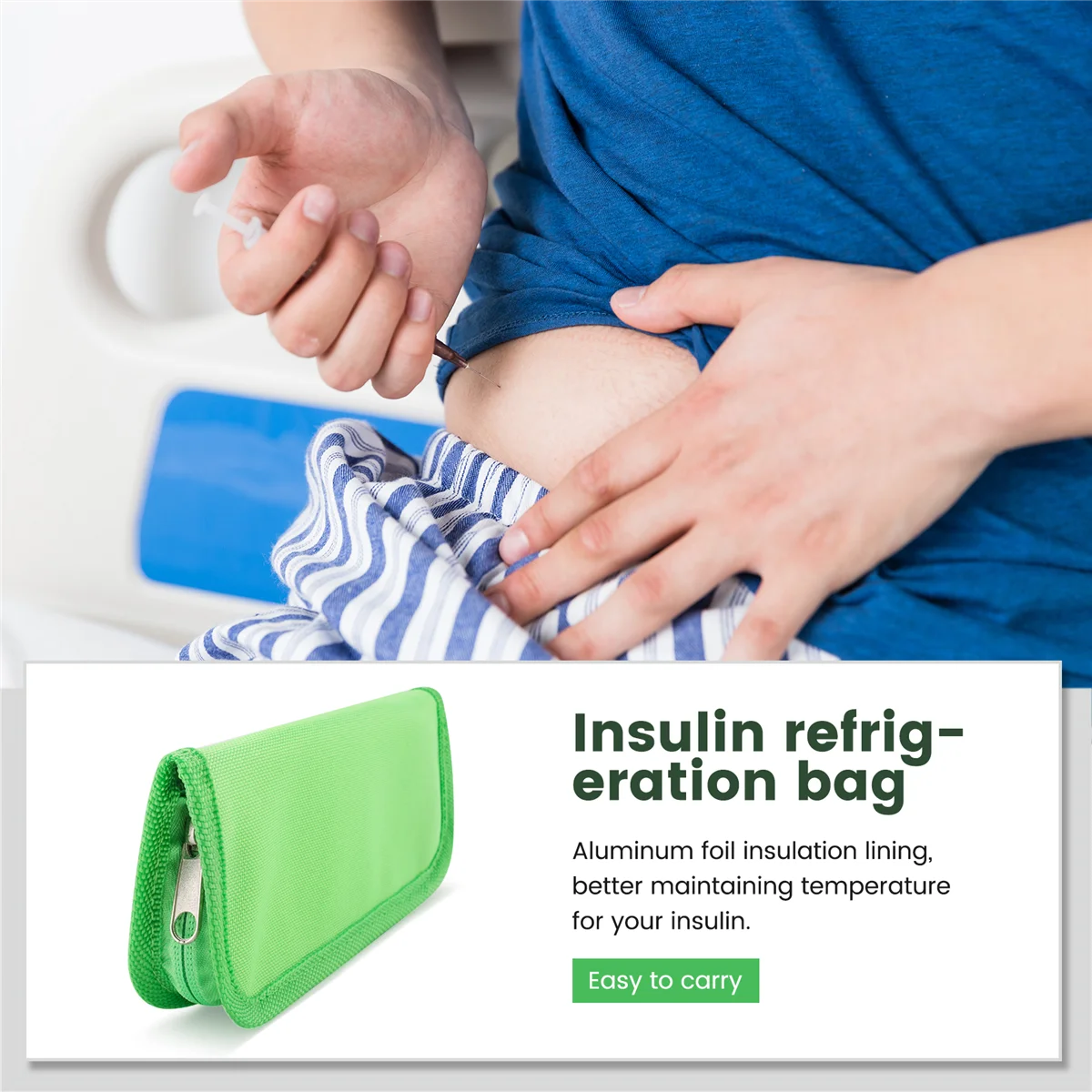 حقيبة تبريد مبرد الأنسولين من ABQR لتنظيم أدوية مرضى السكري باللون الأخضر