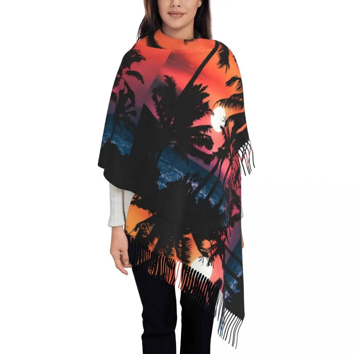 Warm Soft Scarf Winter Summer Palm Trees Shawls and Wraps Tropical Sunset Graphic Bandana Womens y2k Cool Headwear Scarves