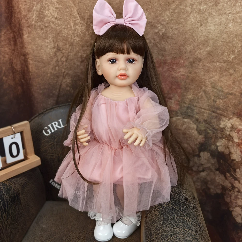 Sukienka Reborn Baby Girl lalki 55 cm pełny silikon Bebe Reborn Princess prezenty urodzinowe moda dziecko makijaż zabawkowy Model