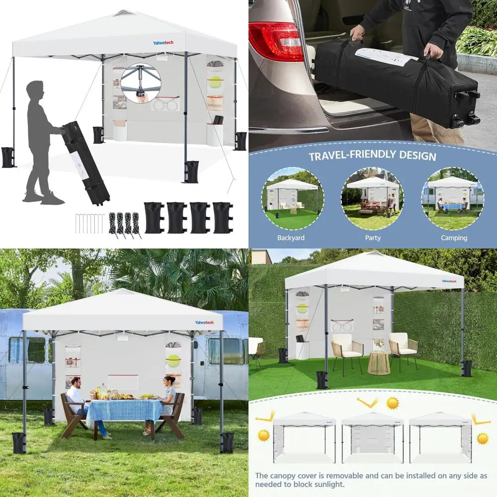 

10x10 Outdoor Waterproof Canopy Tent with Removable Pockets Sidewall for Extra Storage, Durable Sun Shelter for All-Weather Use