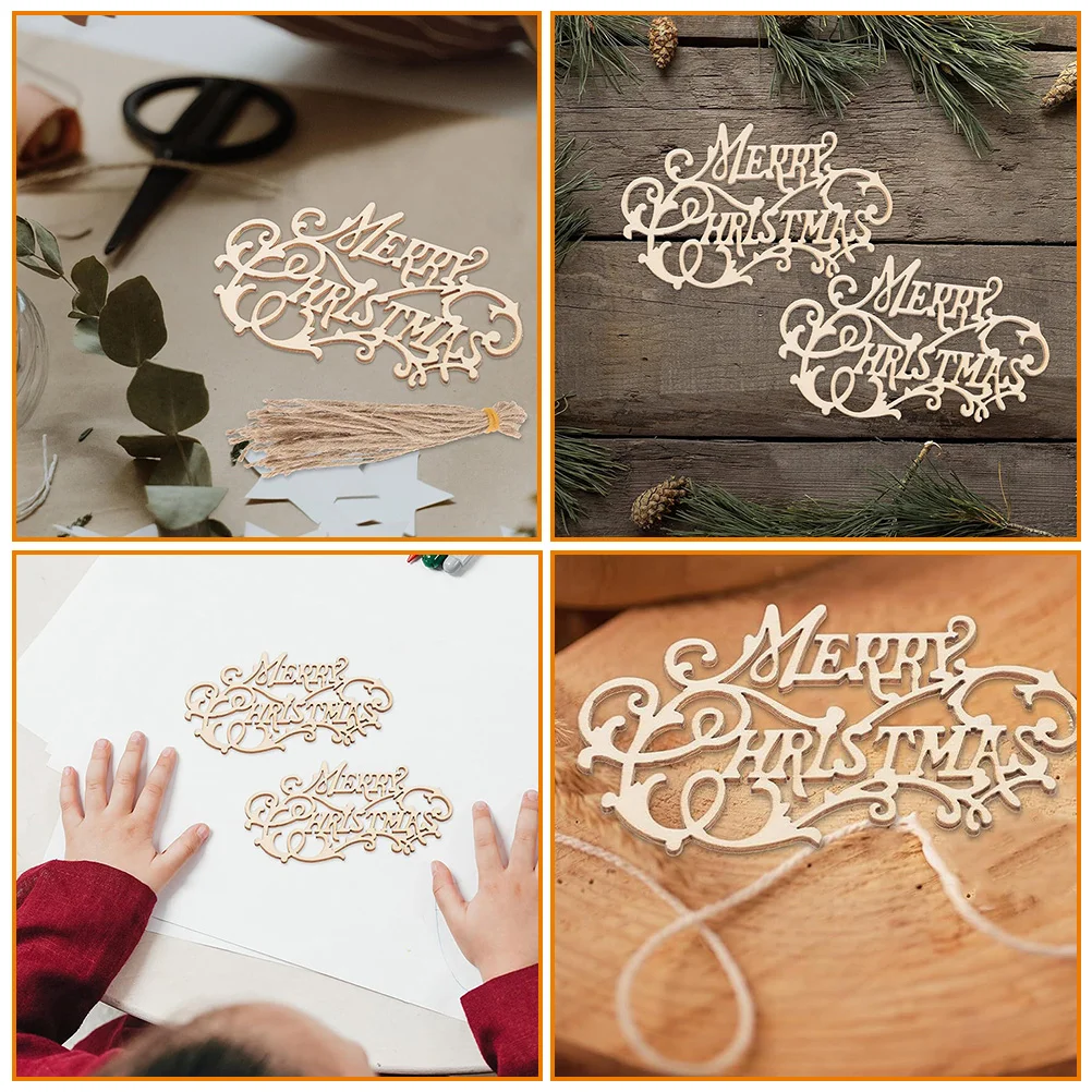 10 Pcs Christmas Door Plaque Wooden Blank Pencil Shaped Bookmark Chips Paper Cut