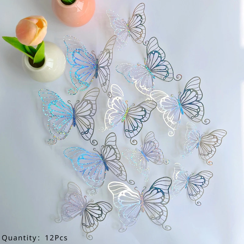 3D Texture Lines Hollow Butterfly Wall Pasted Polka Dot Dazzling Refrigerator Window Home Holiday Decoration Stickers Crafts