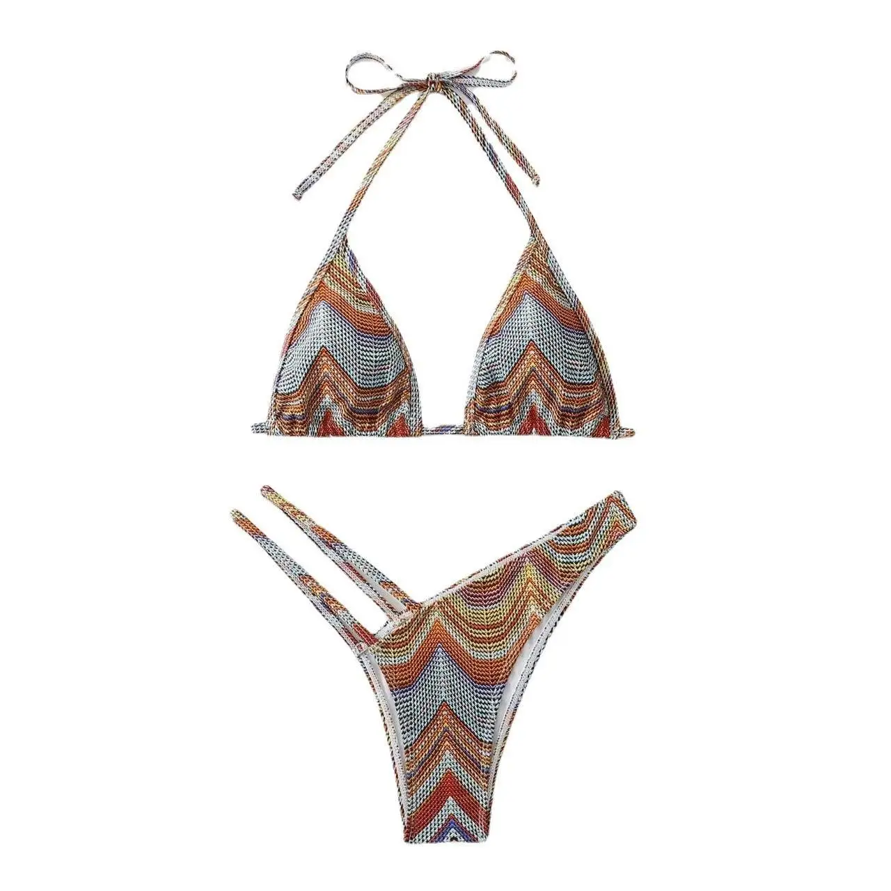 

Striped Hollow out Bikini Casual Beach Vaion Honeymoon Beach Leisure Holiday Sexy Swimsuit Strapl Two Piece Swimwear