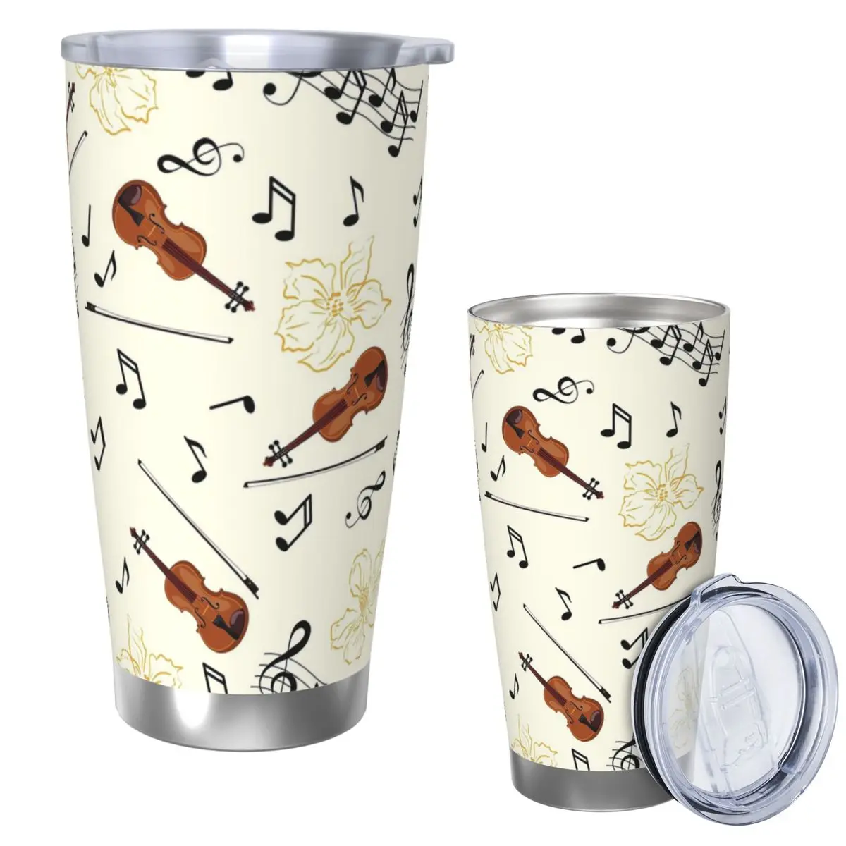 

Violin Music Notes Floral Stainless Steel Tumbler Vacuum Insulated Mugs Thermal Cold Bottle Straw With Lid 20oz