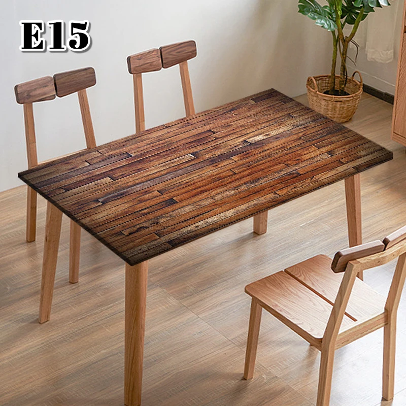 Imitation Wooden Retro Square Table Cover Elastic Edge Restaurant Dining Tablecloth Dust Cover Protector For Home Homestay Decor