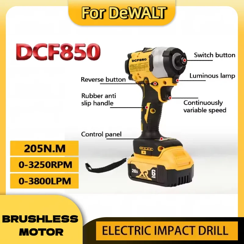 

DeWalt Brushless Lithium Electric Screwdriver Electric Drill Woodworking Screwdriver Impact Drill Adjustable Speed Dcf850 tools