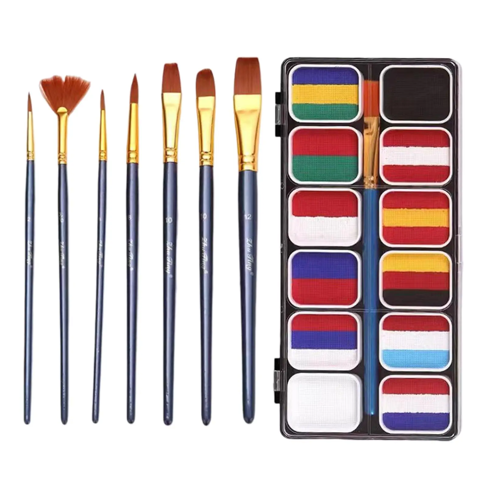 12 Color Face Paint Palette for Children Adults Washable Water Based Pigment with Brushes for Stage Halloween Party