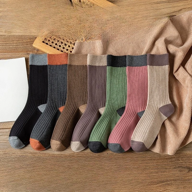 7 pares moda versátil masculino meados de bezerro meias outono inverno engrossado quente e desodorante esportes longos estoques retro masculinos