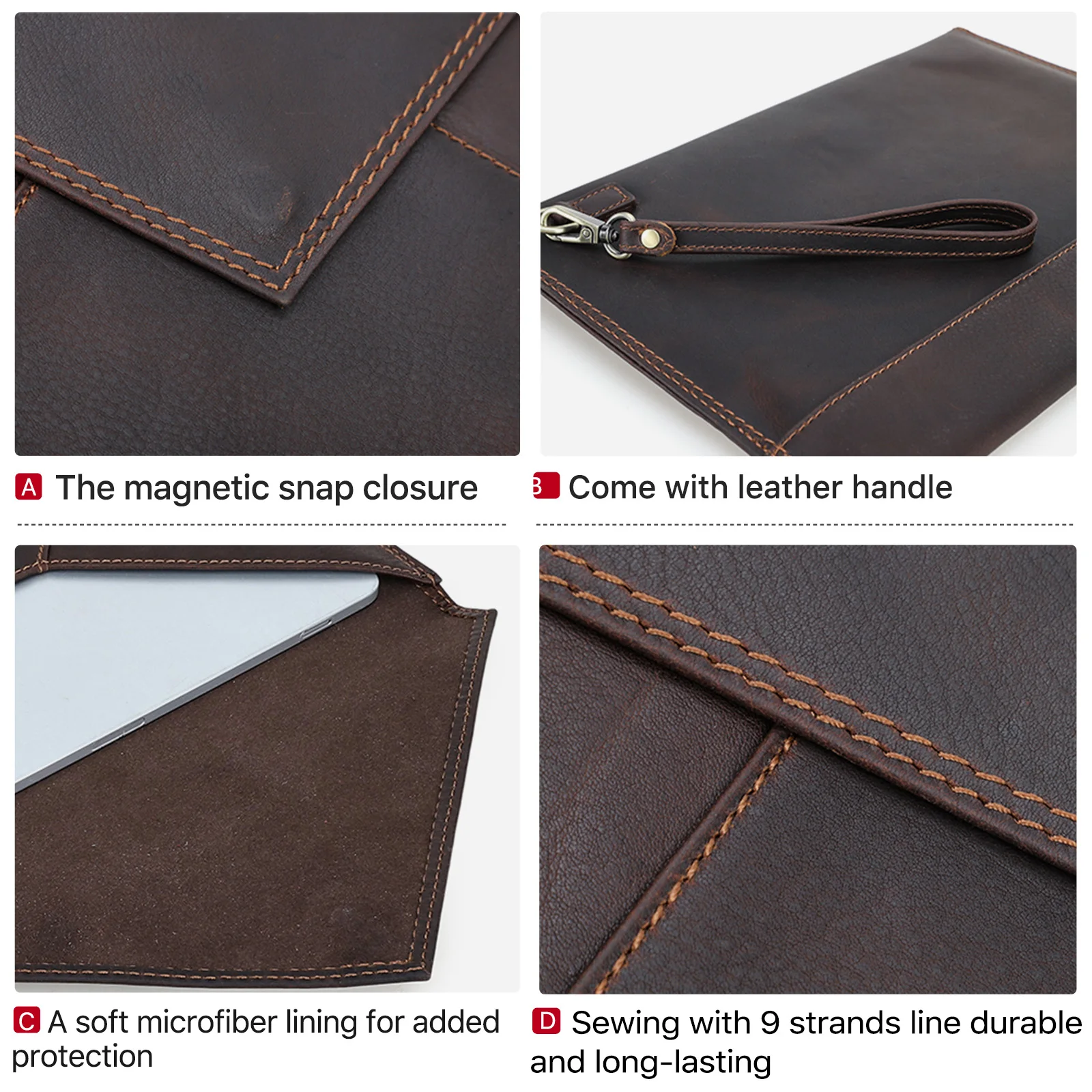 CONTACTS FAMILY Funda de cuero genuino para ordenador portátil para Apple Macbook Air Pro 13 M4 M3 M2 M1 funda de transporte A4 funda para portátil