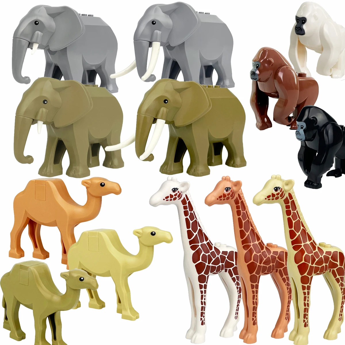 MOC Animal Figures Building Block Pack - Ranch & Zoo Includes Spotted Deer Elephant Giraffe Orangutan Creative Toy