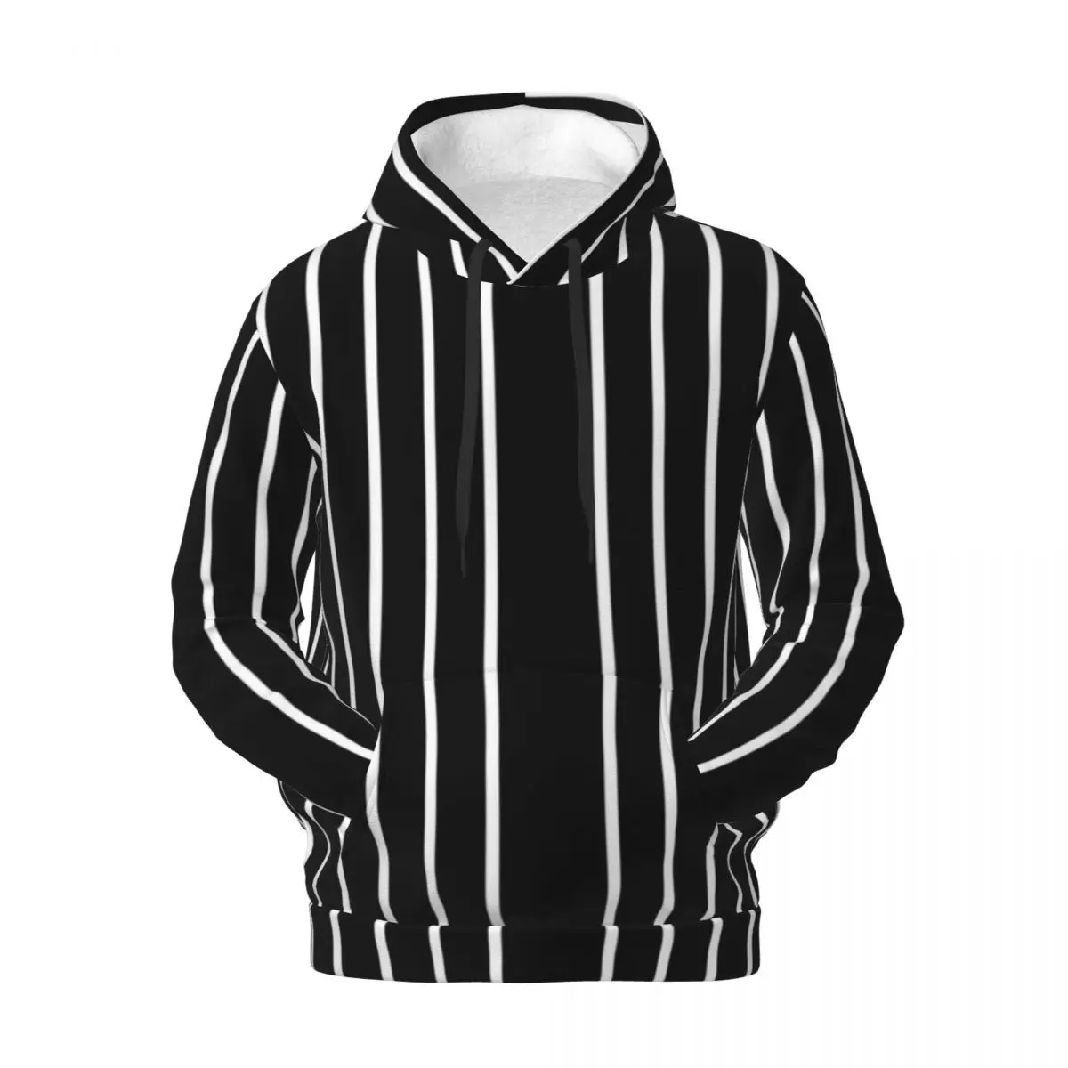 

Vertical Striped Loose Hoodies Men Black And White Lines Korean Fashion Pullover Hoodie Winter Vintage Graphic Sweatshirts 4XL