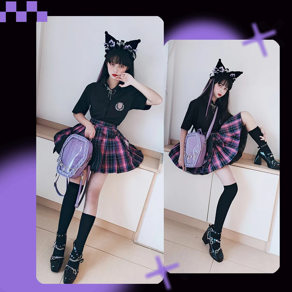 Gothic Punk Sargform Ita Tasche Damen Klare Rucksäcke Dark Lolita Handtasche und Umhängetasche Mädchen Cosplay Designer 2-Einsatz – Detail 34