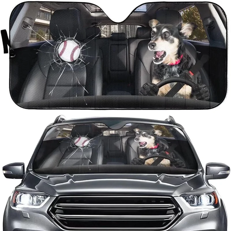 Dog Driver Windshield Sun Shade For Car SUV Truck Front Window Sun Shade Visor Shield Cover 57x27.5 Inches, Car Sunshade