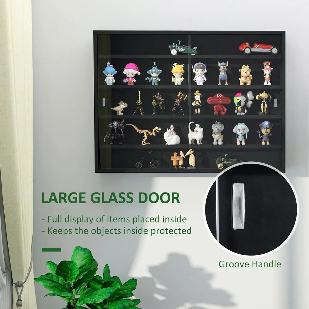 Wall-Mounted 5-Tier Glass Door Cabinet with Adjustable Shelves for Playroom or Bedroom in Black view 5