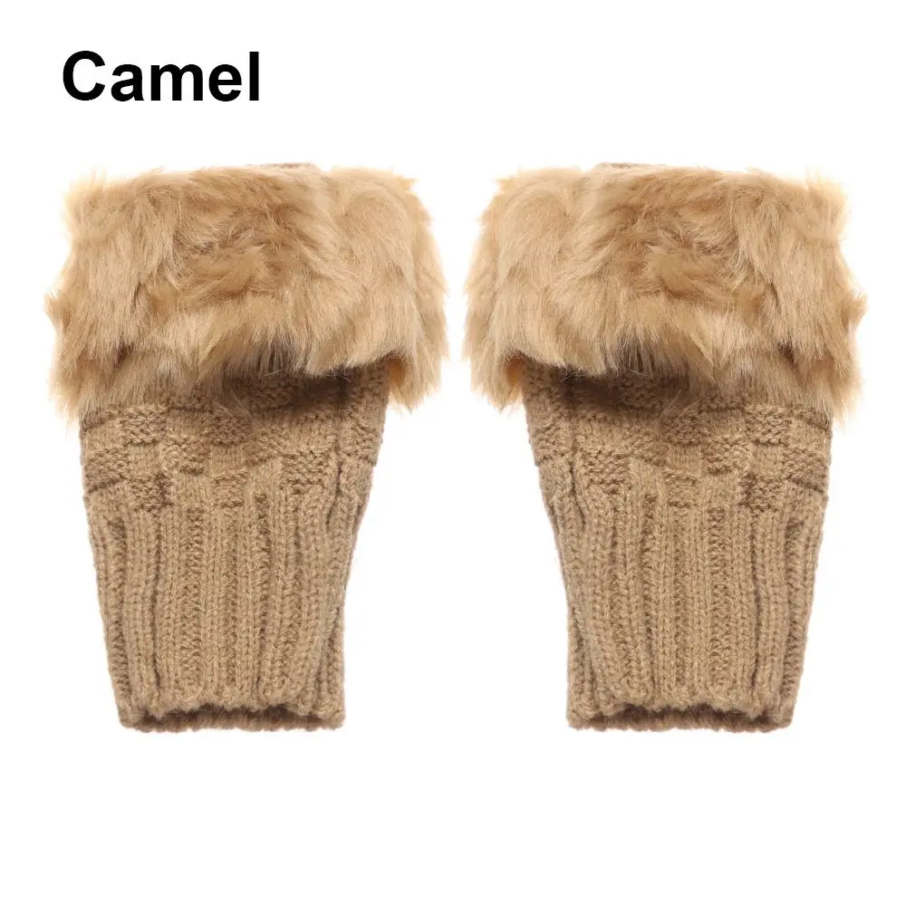 Fashion Keep Finger Warm Elastic Knitted Gloves Thicken Warm Faux Rabbit Hair Gloves Warm Mittens