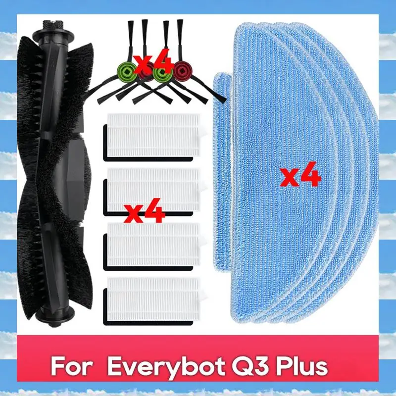 

A11I For Everybot Q3 / Q3 Plus Robot Vacuum Cleaner Main Side Brush Hepa Filter Mop Cloth Replacement Parts Accessories