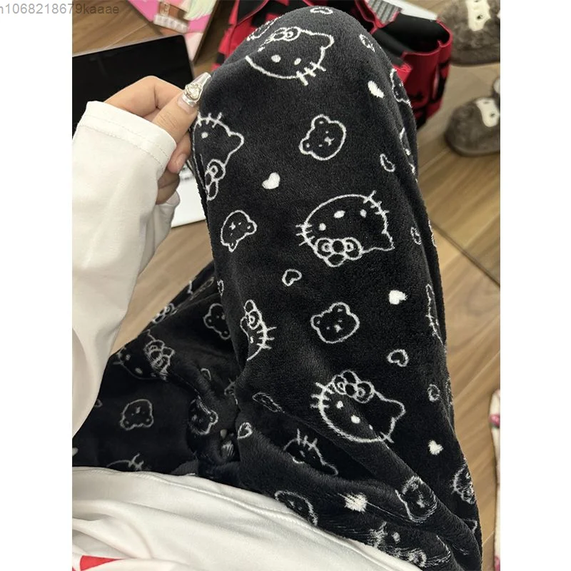 Sanrio Hello Kitty Women\'s Winter Flannel Sleep Pants New Thick Warm Casual Home Pants Sweet Girl Cartoon Fashion Pajama Pants