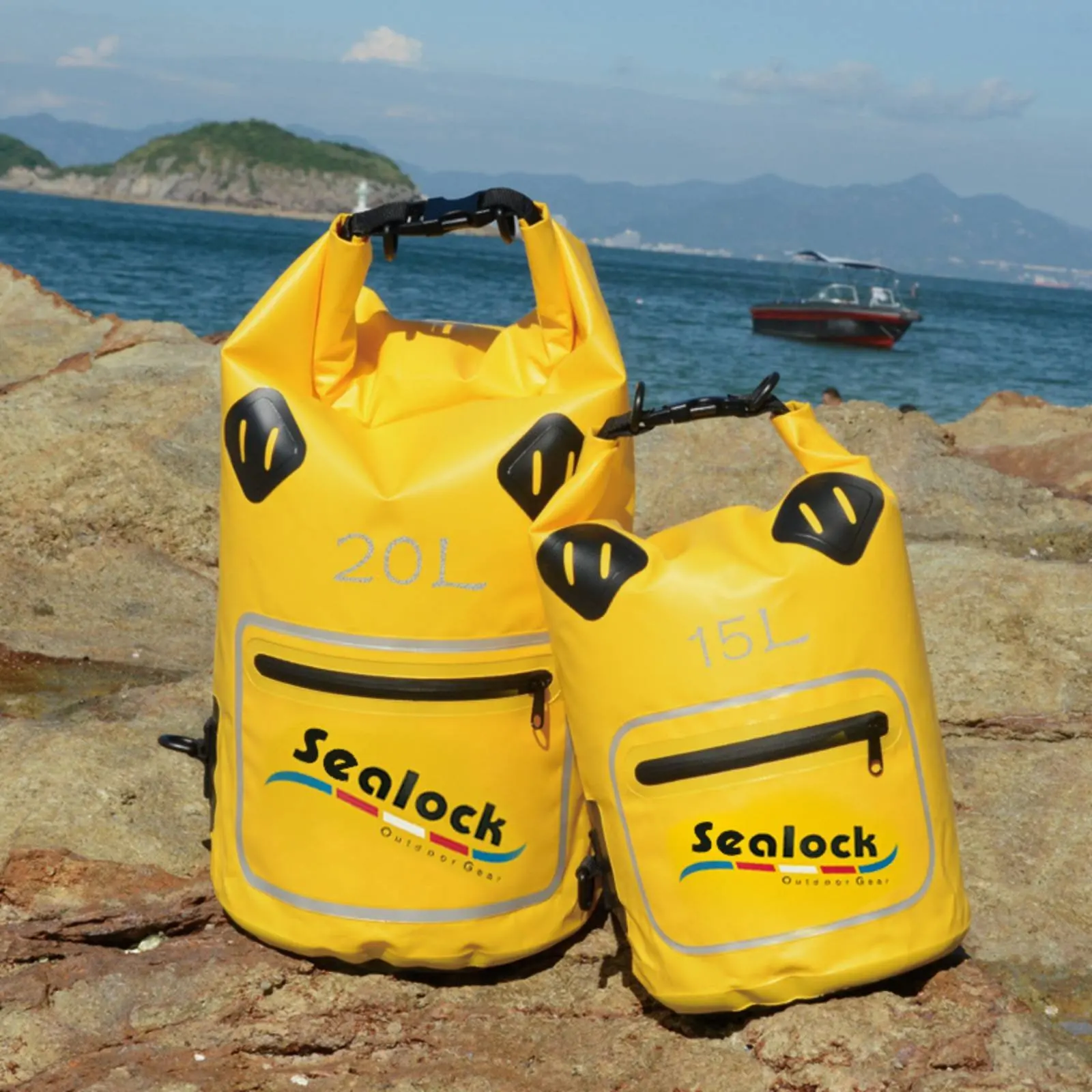

Swim Dry Bag Backpack Double Shoulder Straps Waterproof Beach Backpack Roll Roll-Top Waterproof Bag Front Zipper Pocket Outdoor