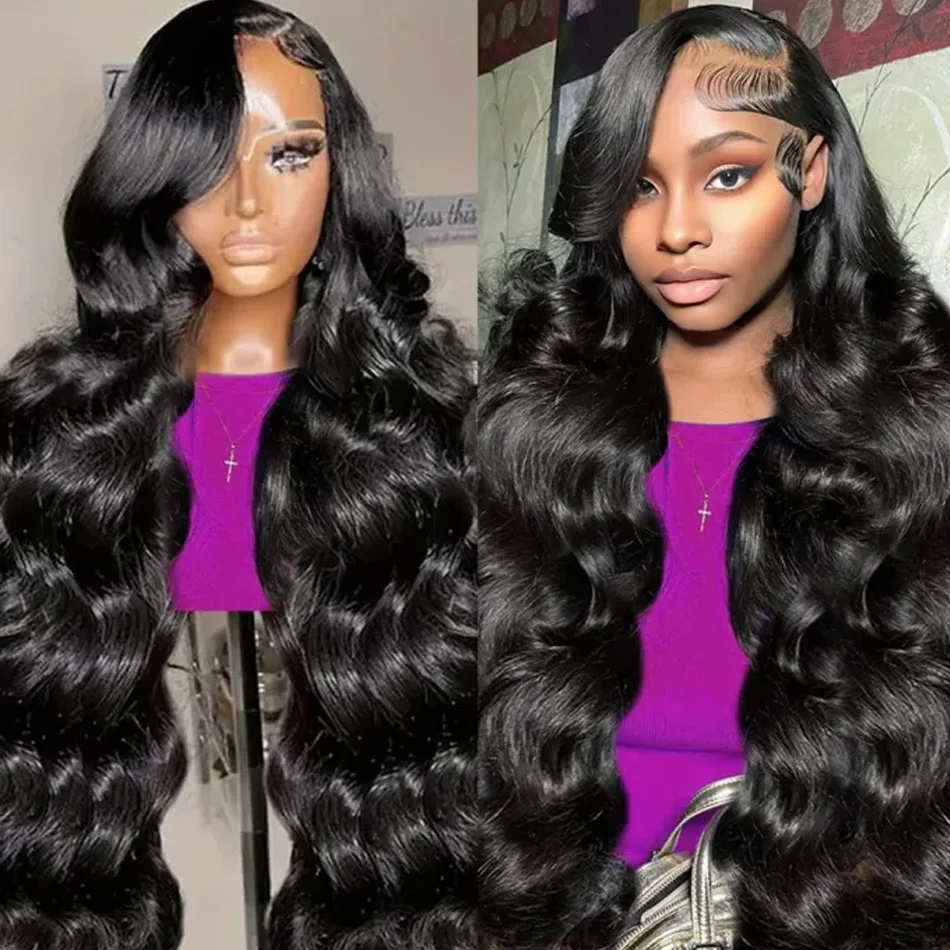 Perruque Lace Front Wig Body Wave Naturelle, Cheveux Humains, 13x4, 13x6 HD, Densité 250, 30/40 Pouces, pour Femme Noire