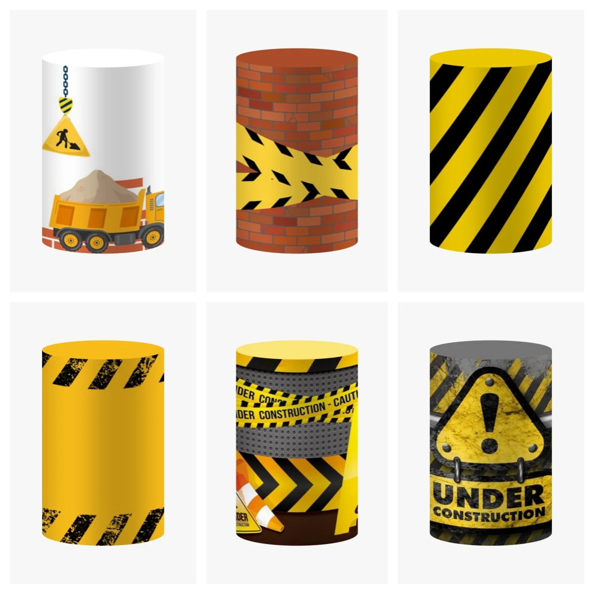 Construction Party Cylinder Covers Backdrop  Caution theme Custom Boys 1st Birthday Pedestal Cake Stand Plinths Cover Background