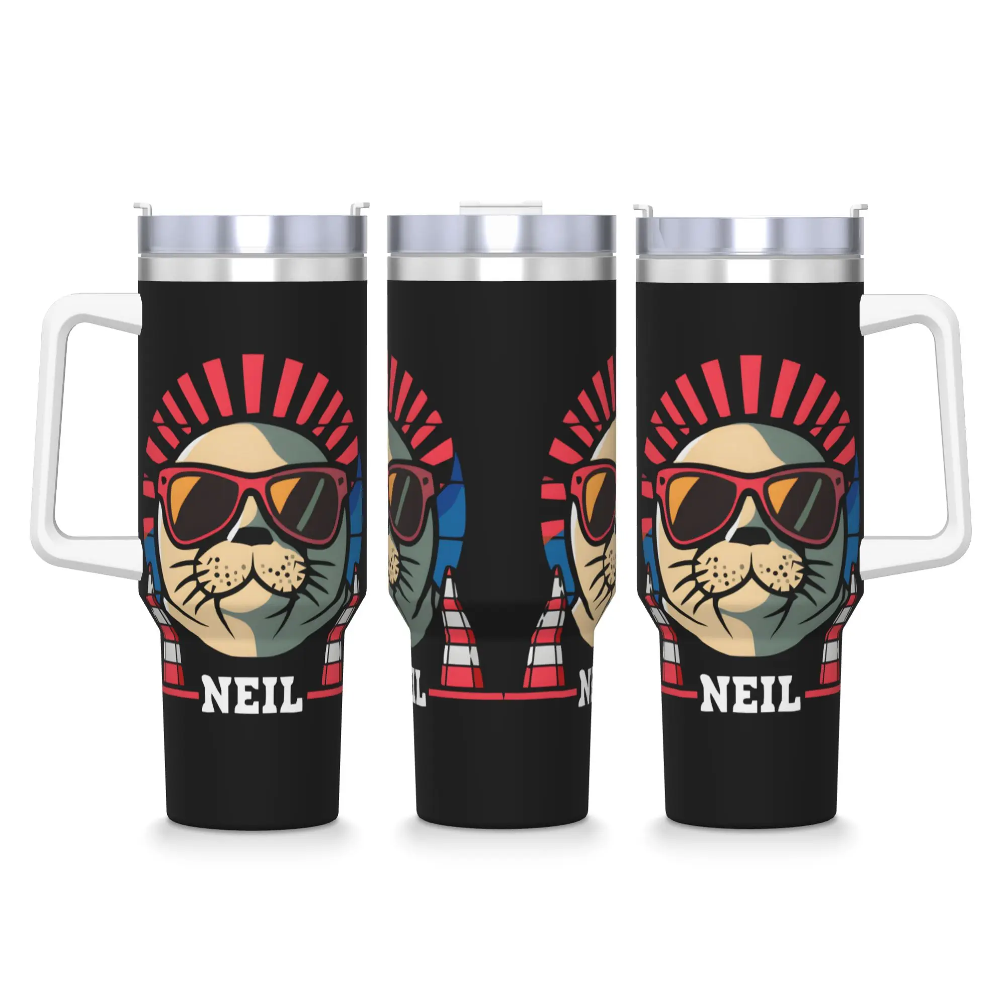 Stainless Steel Tumbler Neil the Seal  Coffee Mug  Leakproof Hot Drinks Mugs Cup Travel Printed Water Bottle
