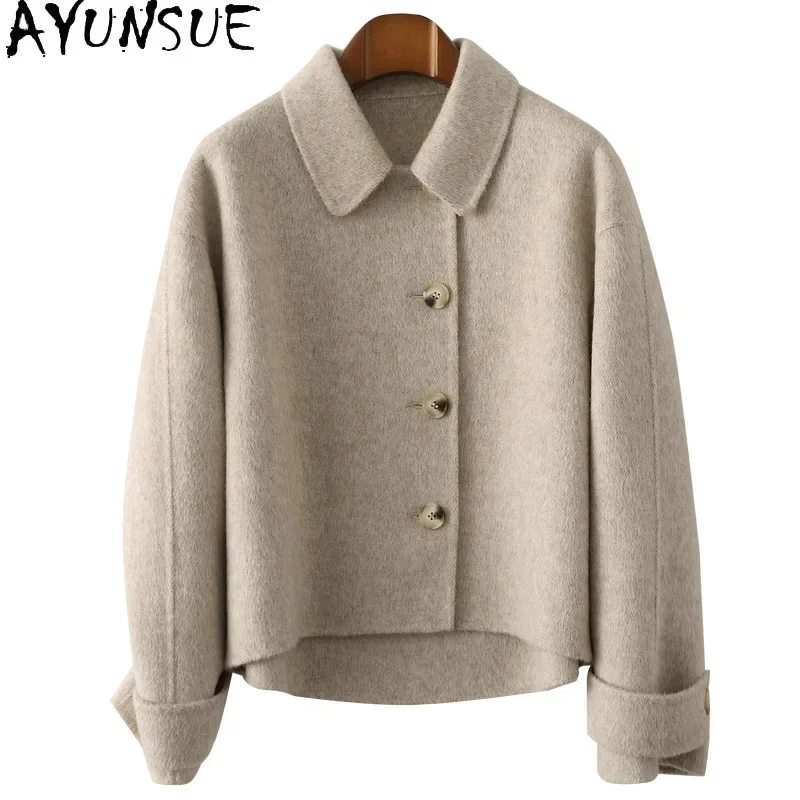 

80% AYUNSUE Wool 10% Rabbit Fur Mulberry Silk Jackets for Women 2024 Fall Winter Coats Streetwear Abrigos Para Mujer