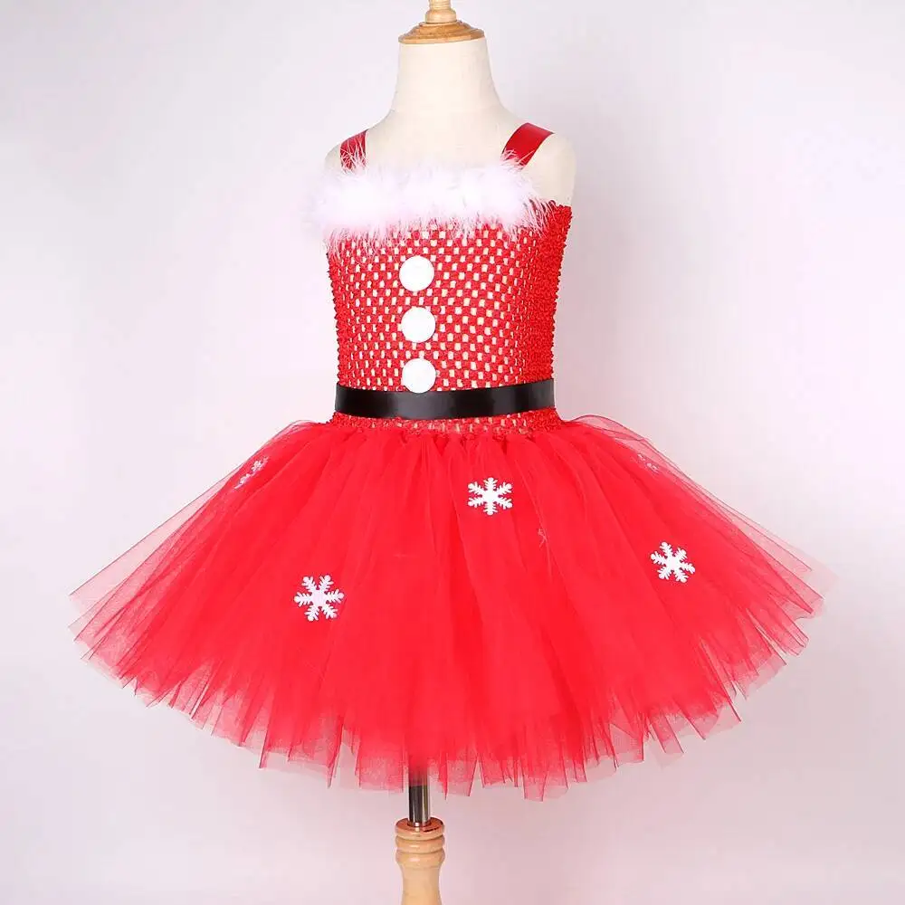 Red Christmas Santa Claus Costumes for Girls Xmas Holiday Tutu Dress for Kids New Years Carnival Outfit Clothes with Hat Socks