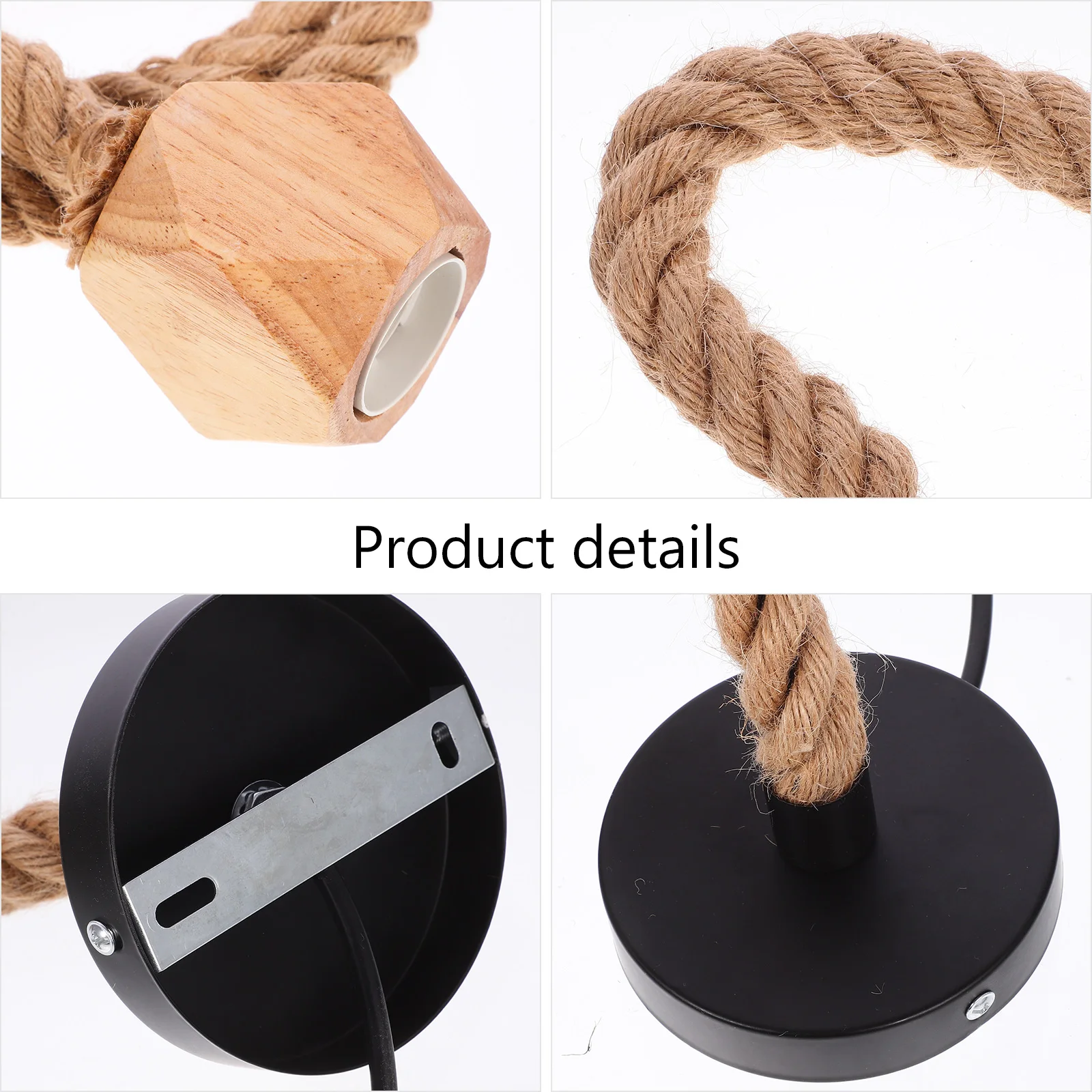 

Vintage Pendant Light Kit Wooden Hemp Rope Hanging Lamp Cord Design Home Decor Lighting Fixture Extension Socket