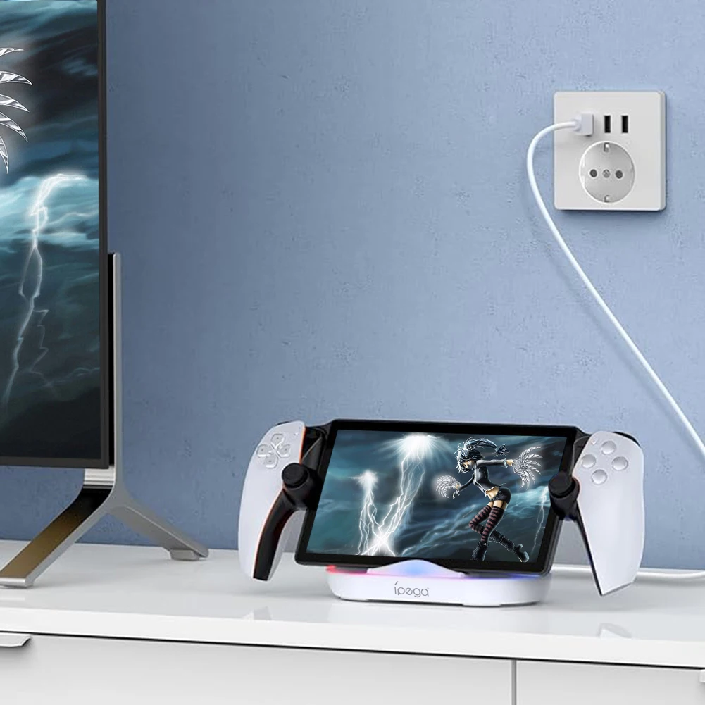 

Charging Dock with RGB Lights Portable Charging Dock Station with Charging Cable for PlayStation Portal PS5 Portal Remote Player