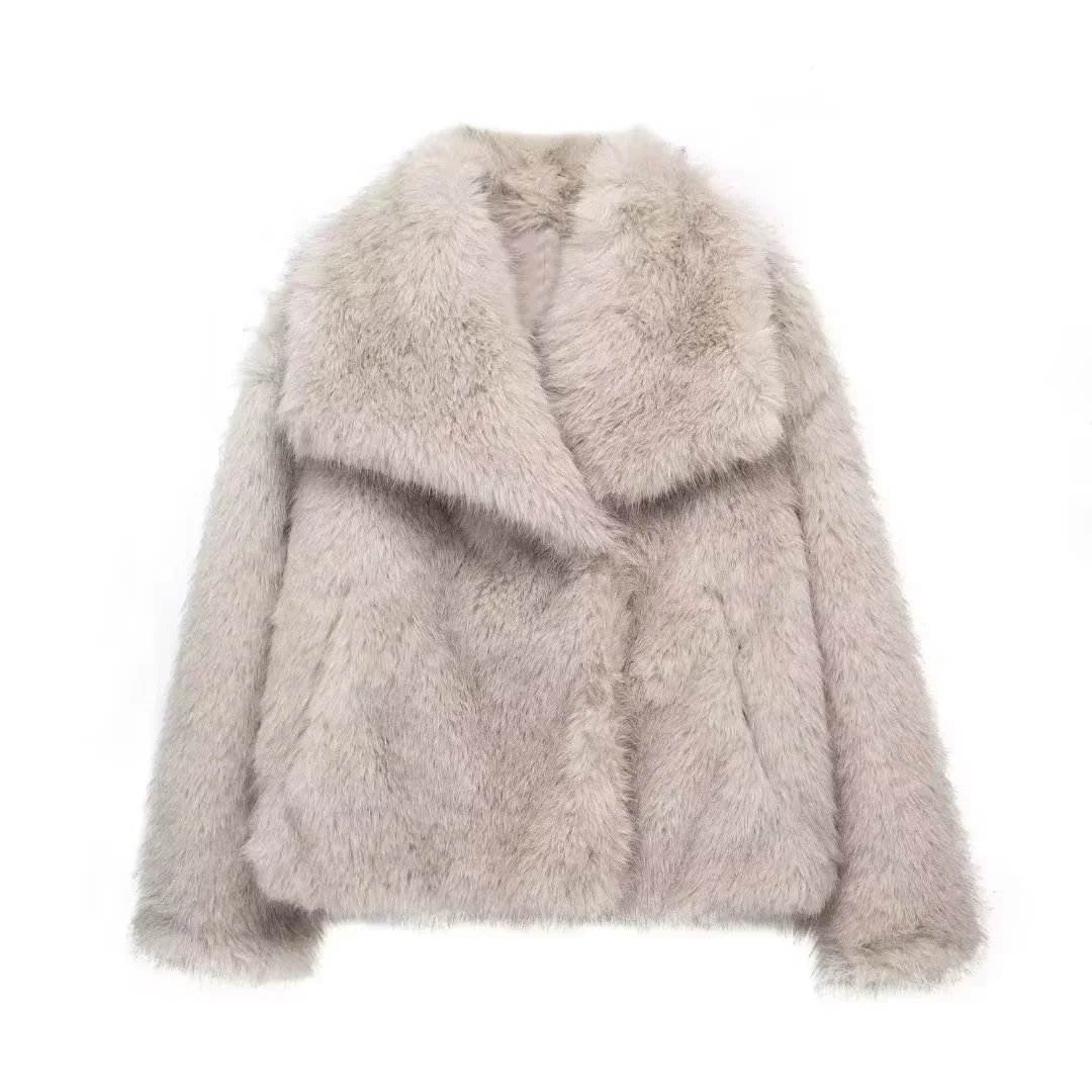 Luxury Faux Fur Coat Women Warm Turndown Gradient Animal Furry Female Overcoat 2023 Autumn Winter New Loose Street Lady Outwear