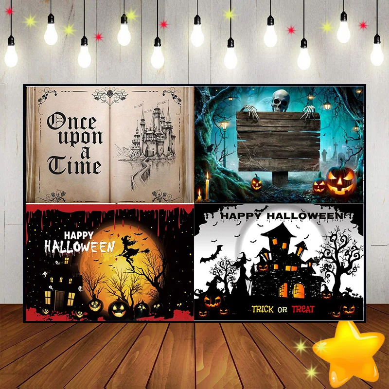 Halloween Birthday Decoration Background Baby Shower Goblin Photography Backdrops Night Photo Gloomy Woods Graveyard Spooky Bat