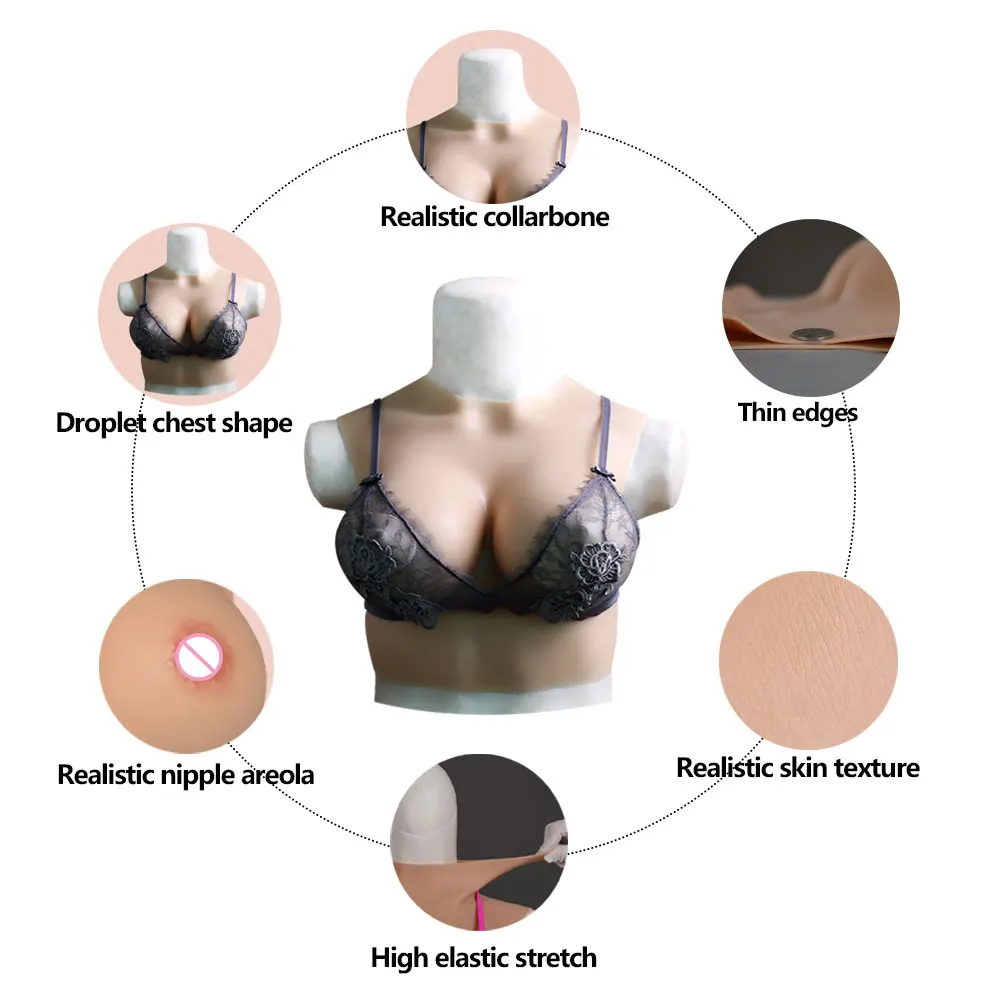 Realistic Fake Boobs Plate Artificial Silicone Breast Form Bodysuit For Crossdressing Cosplay Shemale Transgender Transvestism