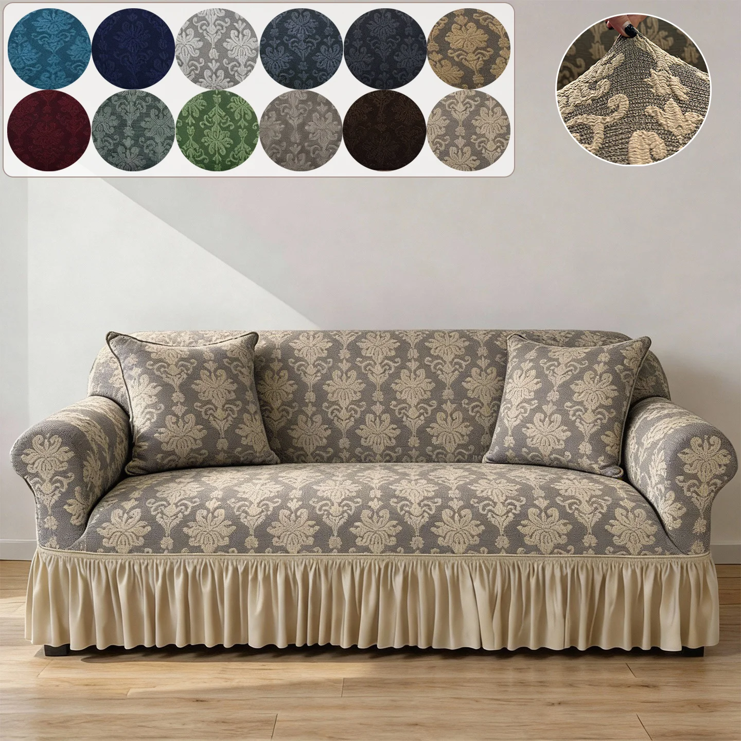 

1/2/3/4 Seater Thick Jacquard Elastic All-Inclusive Sofa Slipcover Skirt Edge Design Living Room Furniture Protector أغطية أرائك