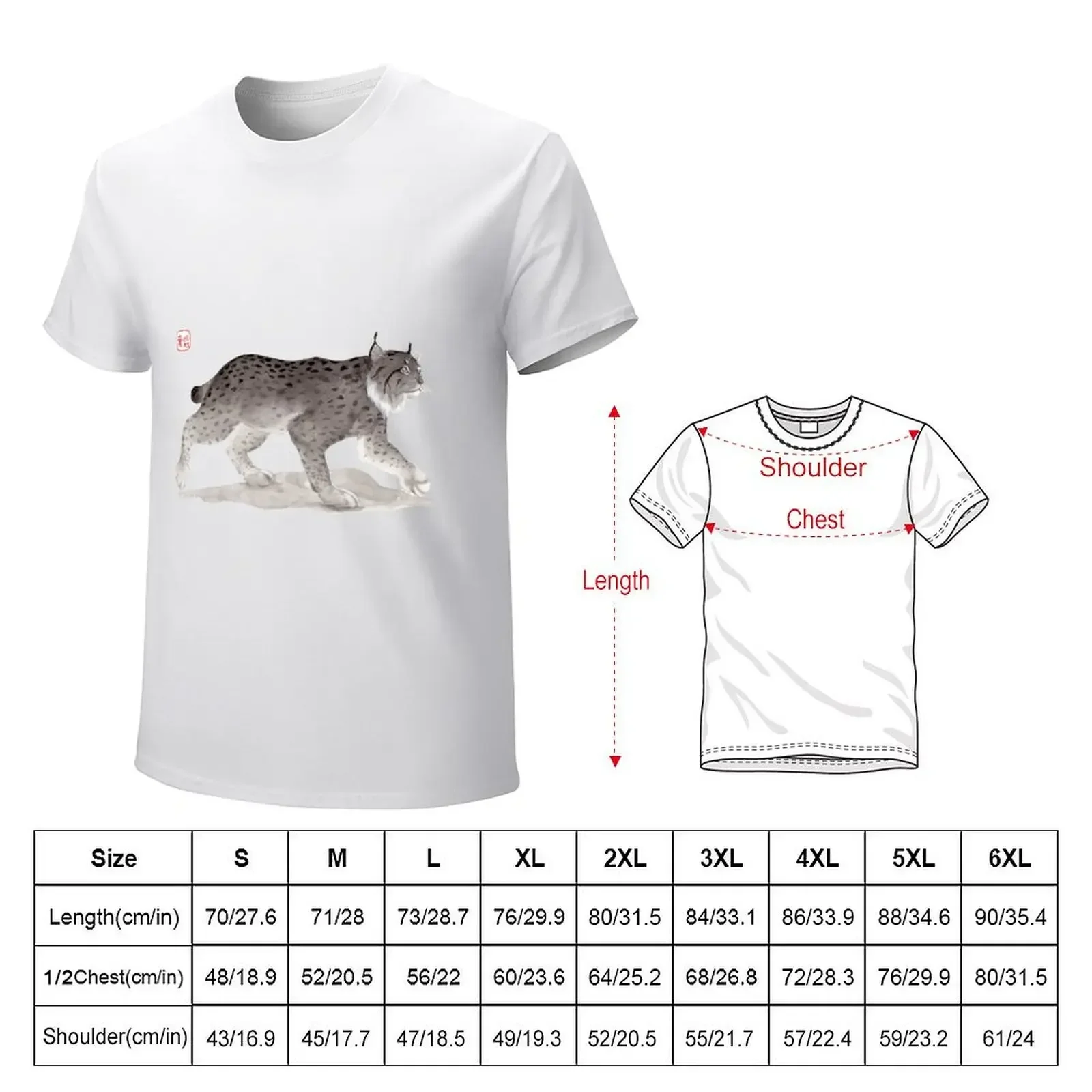 Sumi-e Lynx T-shirt tops plus size tops summer clothes sports fans heavyweight t shirts for men