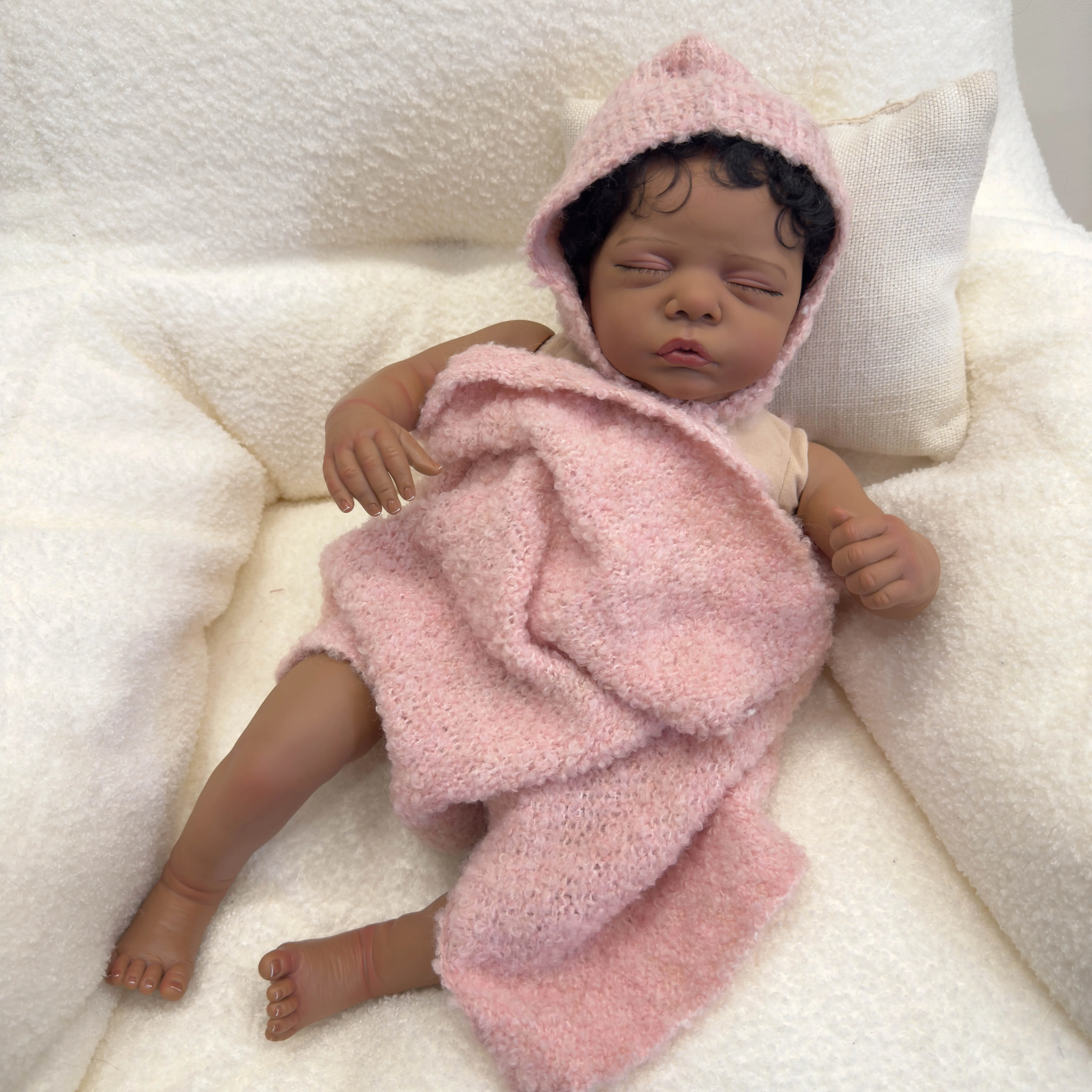 NPK 18inch Reborn Baby Doll Romy Newborn Lifelike Soft Touch Cuddly Dark Skin Multiple Layers Painting with Hand Root Hair