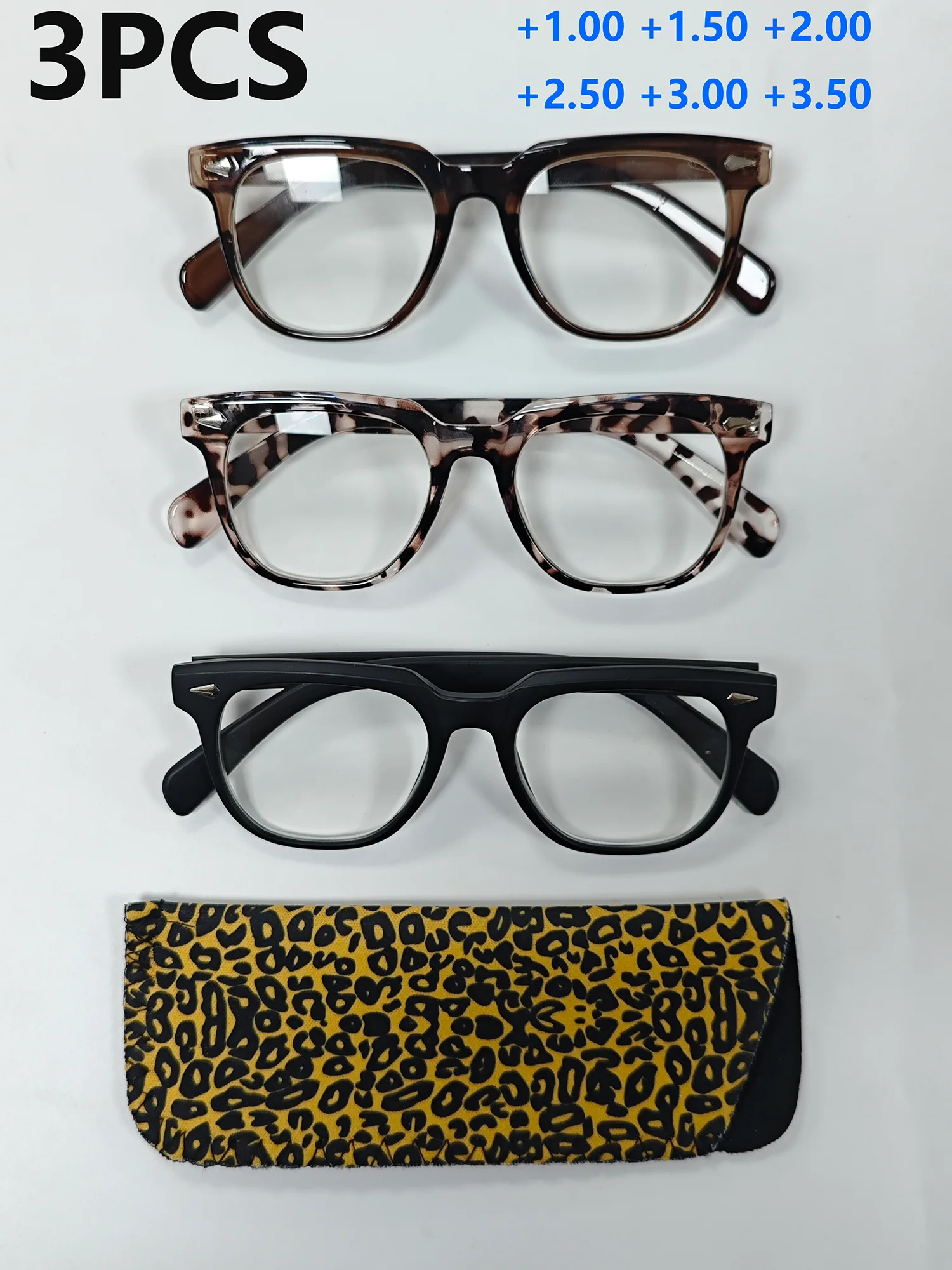 3-teilige High-Definition-Lesebrille mit blauem Licht und Metallscharnieren für eine verbesserte Haltbarkeit