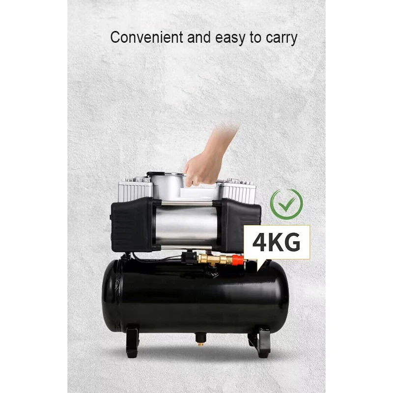 Silent Oil-Free Air Compressor Automatic Start Stop Portable Dual Cylinder Air Pump Car Tire Inflator