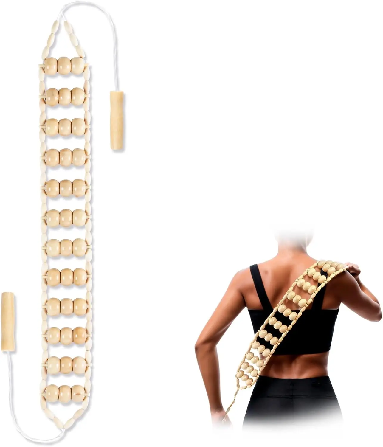 Wood Therapy Massage Tools, Back Wooden Roller Rope for Body Shaping, Cellulite Massager, Muscle Relief