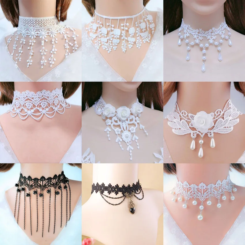 Elegance Pure Beads Tassel Fashion Velvet Flower Crown Choker for Women Vintage Sexy Lace Necklace Girl Neck Jewelry Accessories