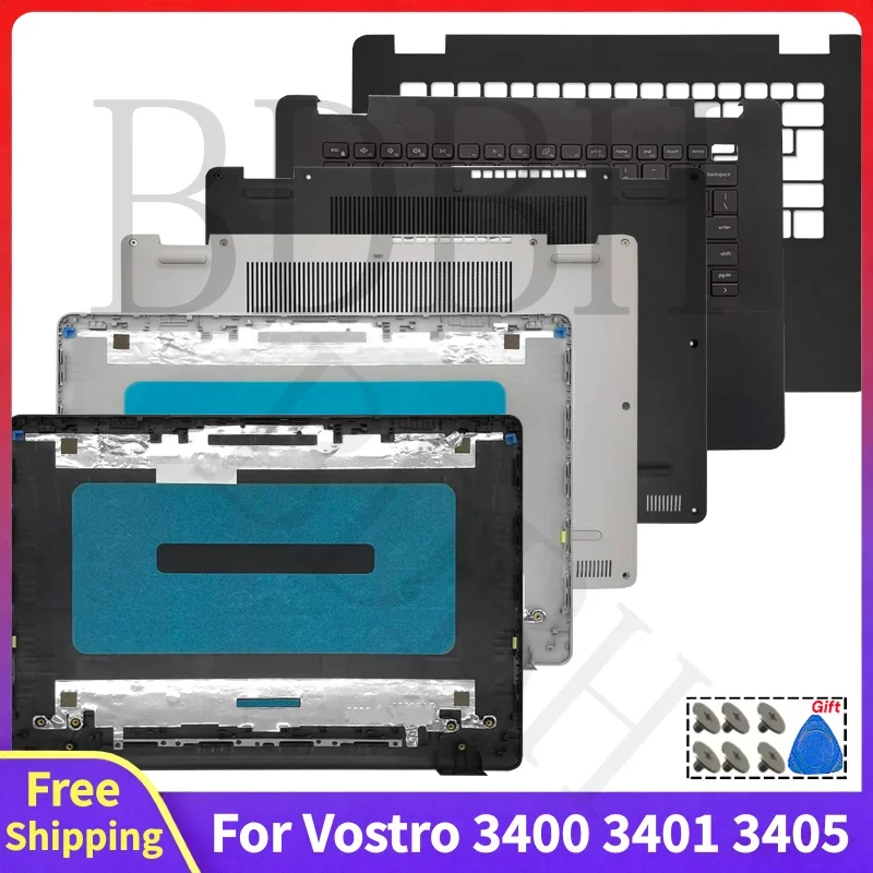 For Vostro 3400 3401 3405 Laptop LCD Back Cover Front Bezel Palmrest Bottom Case Replace Screen Rear Lid Top Case Black Silver