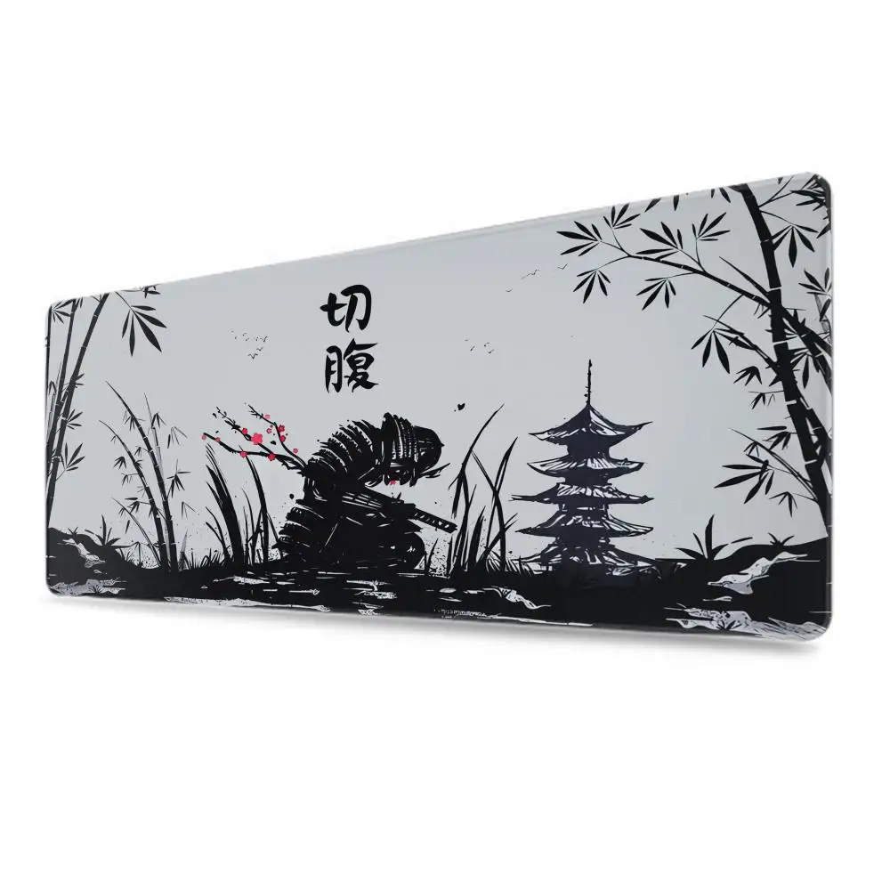 Japanese Samurai Desk Mat xl Black and White Gaming keyboard mat large Oni Samurai extended deskpad Ghost of Tsushima Mousepad